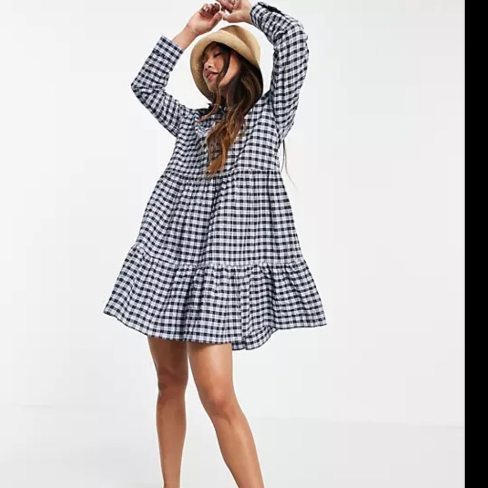 Mango gingham shirt dress in blue and black | XS